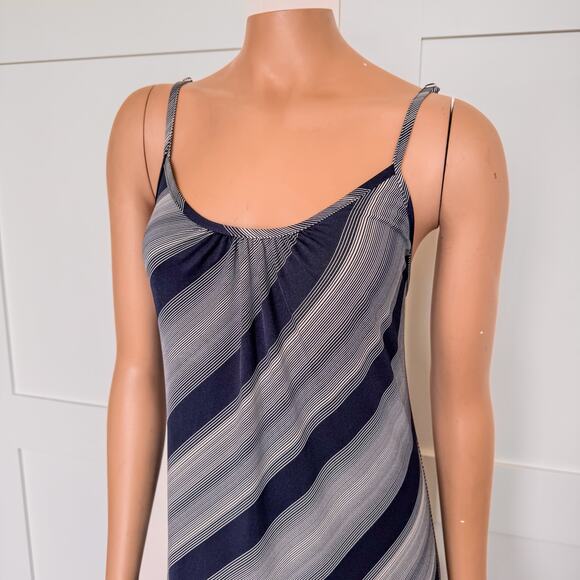 J. Valdi Striped Navy Blue-White-Gray, Spaghetti Strap, Maxi Dress, Size Small - Picture 2 of 8